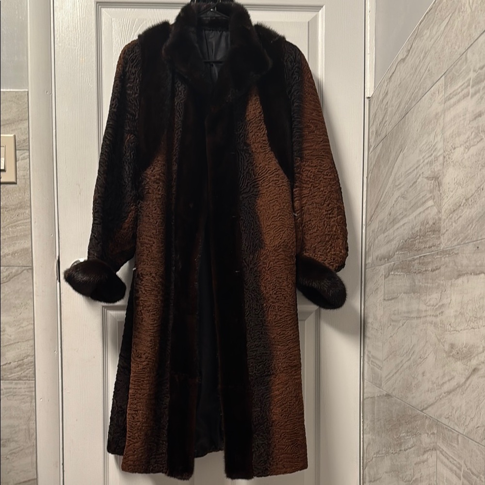 Sable hue two tone Astrakhan Persian lamb Mink Fur coat